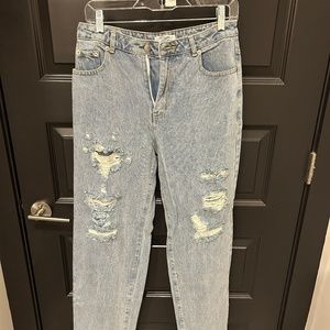 12th Tribe Ripped Denim - High Waist Straight Leg Jeans (Size M)